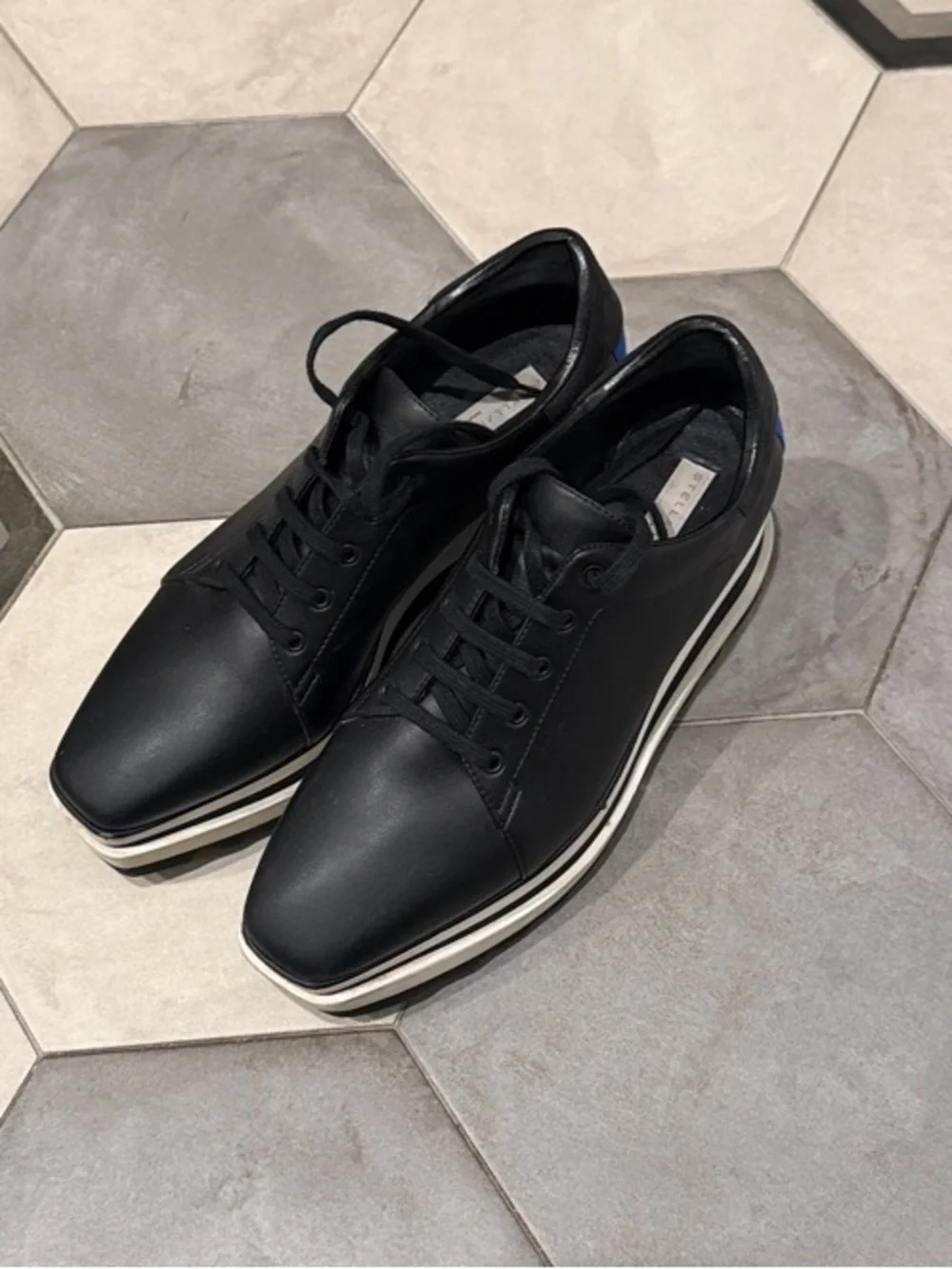 Stella McCartney Black Platform Lace-Up Sneakers with White Stripe